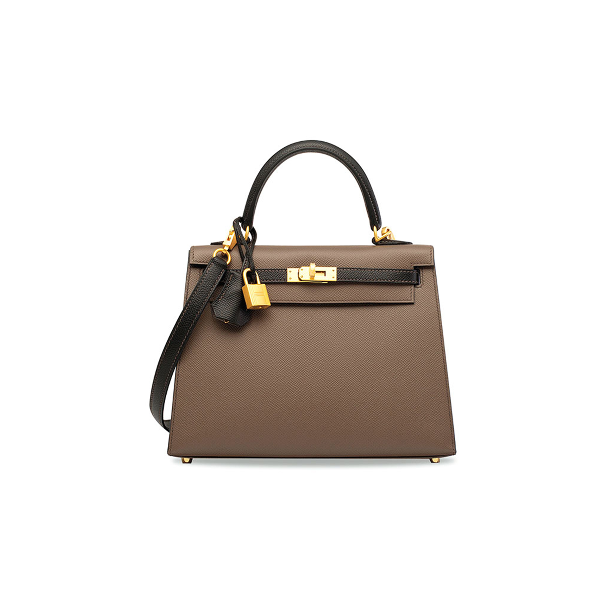 HERMÈS MASTER BLACK EPSOM LEATHER SELLIER KELLY 25 WITH BRUSHED GOLD HARDWARE (25*17*7cm) 